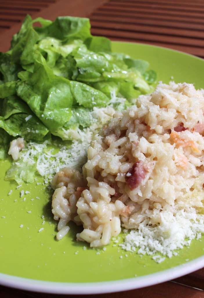 Risotto aux lardons fumés et lardons de saumon fumé